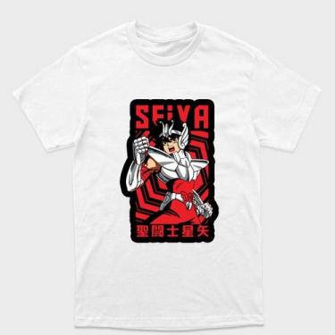 Imagem de Camiseta branca Cavaleiros do zodiaco  Seiya de Pégaso Escrito saint s