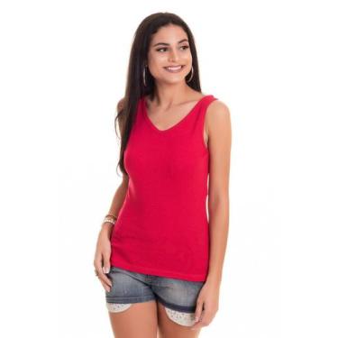 Imagem de Regata Ribana Canelada 2x1 c/ Elastano e Decote "V" - Serena, P, Verme