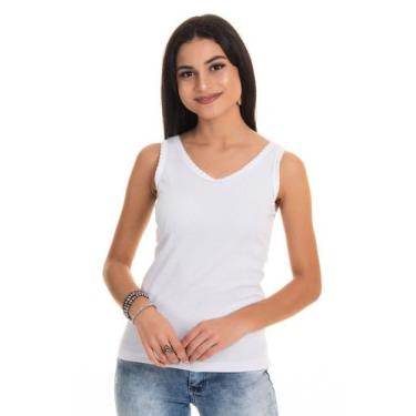 Imagem de Regata Ribana Canelada 2x1 c/ Elastano e Detalhe em Renda - Serena, GG