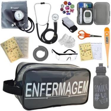 Imagem de Kit de Enfermagem Aparelho de  Pressao Estetoscopio Necessaire Medidor