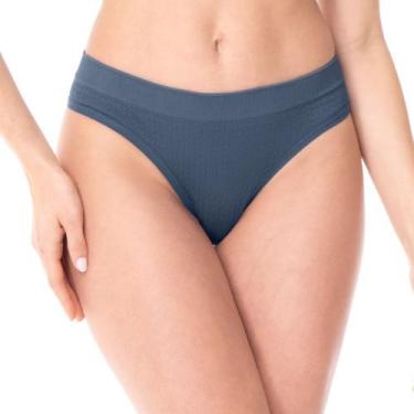 Imagem de Calcinha Biquíni Anatômica Jacquard sem Costura Leve Trama Azul Índigo