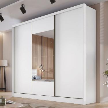 Imagem de Guarda-Roupa Casal Volano 3 Portas 6 Gavetas 100% Mdf com Espelho Neve - Pnr Móveis