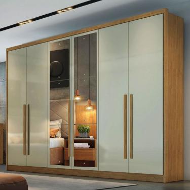 Imagem de Guarda-Roupa Casal Brest 6 Portas 6 Gavetas 100% Mdf com Espelho Cumaru/Marrom Claro - Pnr Móveis