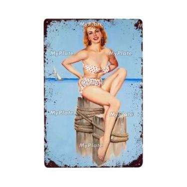 Imagem de Placa Decorativa Vintage De Metal Com Pin-up Girl Para Man Cave, Bar, 