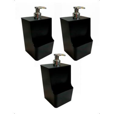 Imagem de Kit 3 Dispenser Detergente Dosador Cozinha Pia Porta Esponja - Preto -