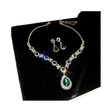 Imagem de Conjunto De Colar E Brincos De Cristal Brilhante Para Mulheres, Grande
