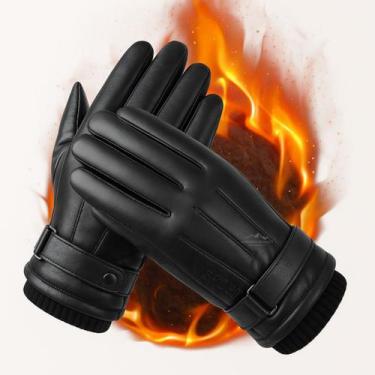 Imagem de Luva de Couro Motoqueiro Térmica Forrada Antiderrapante Inverno - Sem 