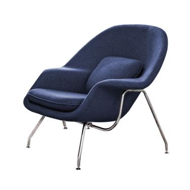 Imagem de Poltrona Womb Chair sem Puff Cromada Linho Azul