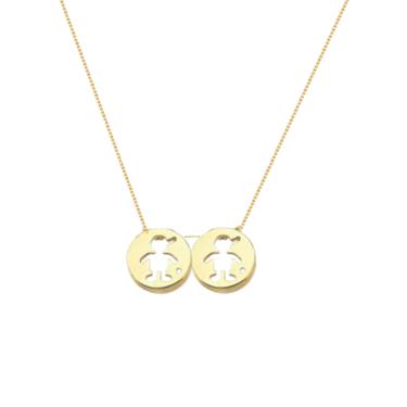 Imagem de Colar com pingentes Filhos dois meninos com zirconia banhado Ouro