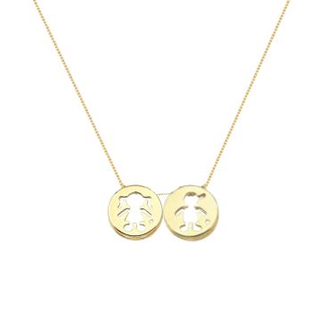 Imagem de Colar de Filhos menina e menino com zirconia banhado Ouro