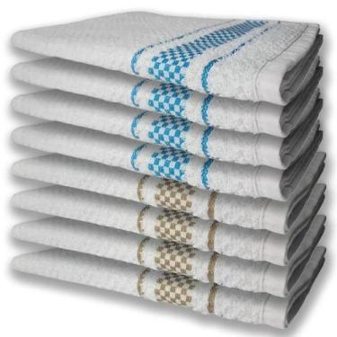 Imagem de 8 Panos De Prato Atoalhado Felpudo Premium 4 Azul 4 Marrom - TOALHAS S