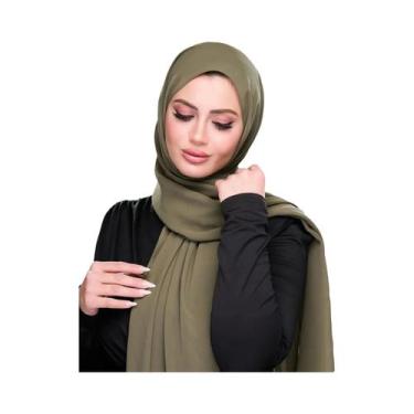 Imagem de Hijab Muçulmano De Cor Sólida Em Chiffon Bolha, Lenço Feminino Islâmic