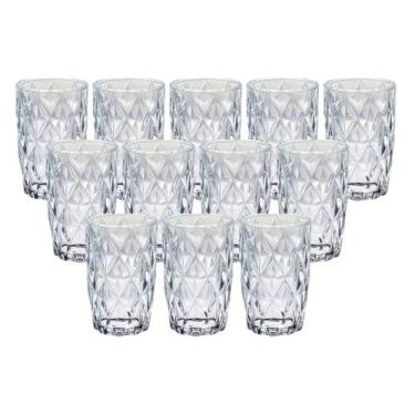 Imagem de Jogo 12 Copos Alto Vidro Modelo Diamante 370ML Resistentes - PRATICASA