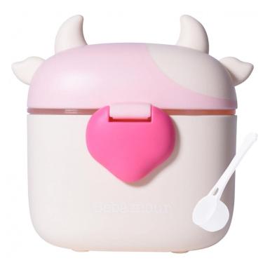 Imagem de Dispenser de Fórmula Bebamour Vaquinha Rosa Clara 3 Compartimentos com Colher 450ml
