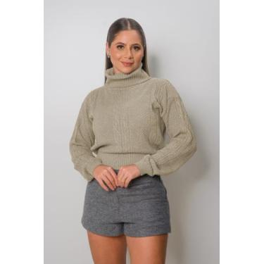 Imagem de Blusa Feminina De Frio Tricot Trançada Gola Alta Inverno - Calu Tricot