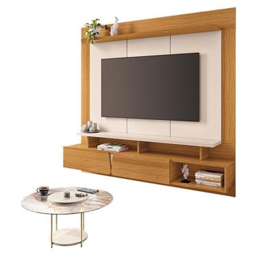 Imagem de Home Suspenso Zenith Cinamomo Off White Com Mesa De Centro Sky Com Tampo De Vidro Off White - Hb Móveis