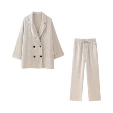 Imagem de Conjunto De Blazer Feminino Com Dois Botões E Calças De Perna Larga, M