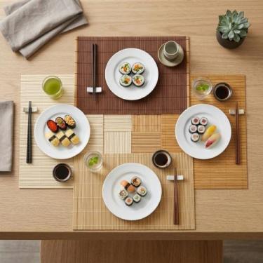 Imagem de 6 Jogos Americano Bambu Natural Mesa Posta Lugar Prato Cozinha Decoraç