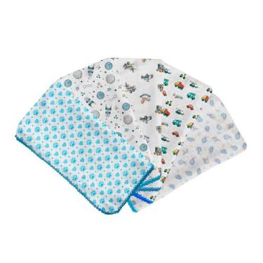 Imagem de Fralda Estampada Luxo 70x70 Com Crochê Kit Com 5 Pçs - Dugu, Masculino