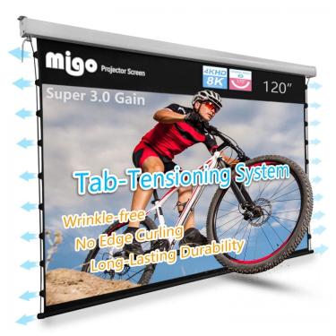 Imagem de Tela de projeção motorizada 120" 16:9 MIGO Soft White ganho 3.0 tab-tensioned para teto/parede 110V