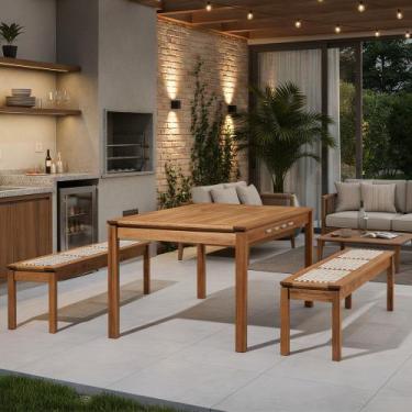 Imagem de Mesa de Jantar 6 Lugares Com 02 Bancos de Madeira 180cm Trammare C07 C