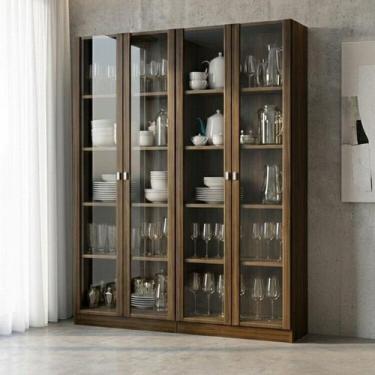 Imagem de Kit 2 Cristaleiras Multiuso com 4 Portas de Vidro e 8 Prateleiras - Te