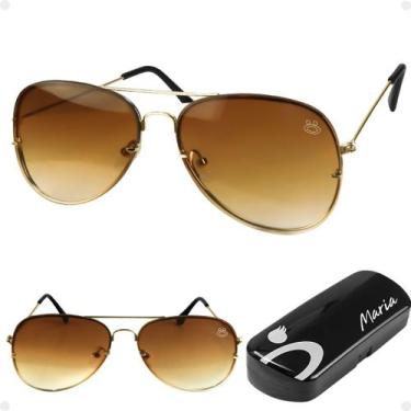 Imagem de Oculos Sol Feminino Aço Inoxidavel Aviador Marrom + Case presente lent