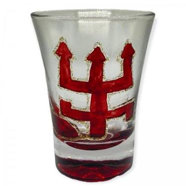 Imagem de Copo de Dose de cachaça de Vidro  de Exu Tridente Vermelho - Lua Misti