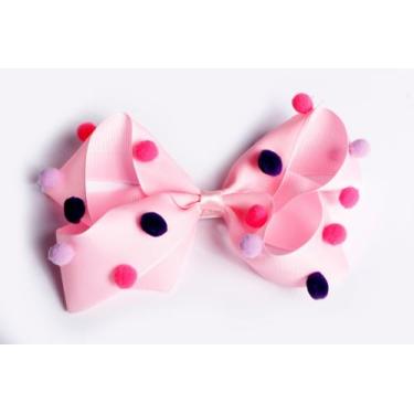 Imagem de Laço Para Cabelo Rosa Bebê Com Pompom Infantil - Status Laços