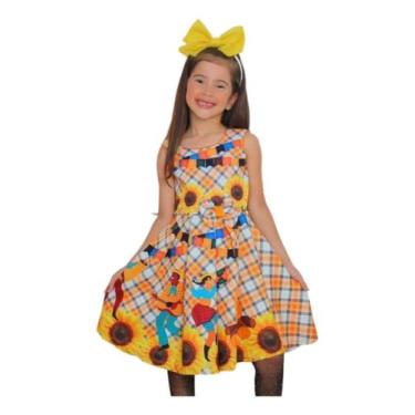 Imagem de Vestido Infantil de Festa Junina Arraiá São João Colorido Estampado Di