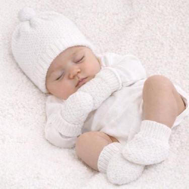 Imagem de Kit bebê tricô touca luva e sapatinho - maternidade Cor:BrancoTamanho: