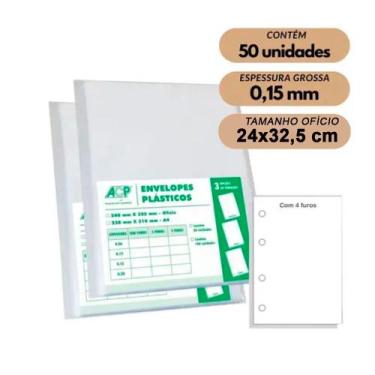 Imagem de Envelope Plastico Acp Oficio 2/ Furos 0,12mm C/100 - 240x325mm