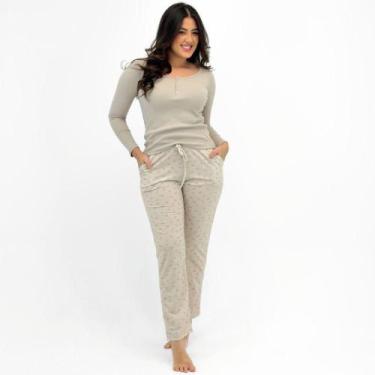 Imagem de Pijama Lupo Canelado Manga Longa com Calça Estampada Feminino, P, Argi