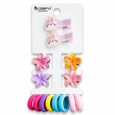 Imagem de Kit Acessórios Para Cabelo Infantil: 2 Presilhas, 4 Piranhas e 10 Elás
