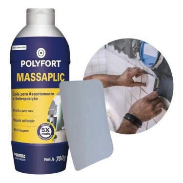 Imagem de Kit Cola Azulejo Massaplic Pastilha 700g Pulvitec + Espatula
