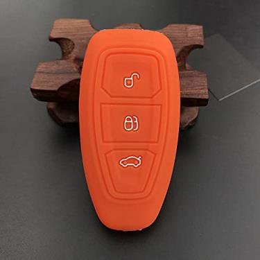 Imagem de WSWJDW Silicone 3 Botões Car Key Case Cover Chaveiro Ring Key Bag, apto para Ford Mondeo Focus Fiesta Kuga C-Max S-Max MK3, laranja