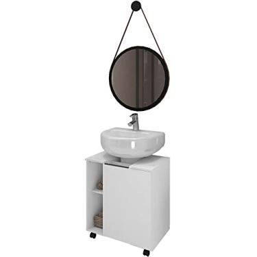 Imagem de Gabinete de Coluna Para Banheiro Pequin Branco B02 com Espelho Adnet 54 cm Preto - Lyam Decor