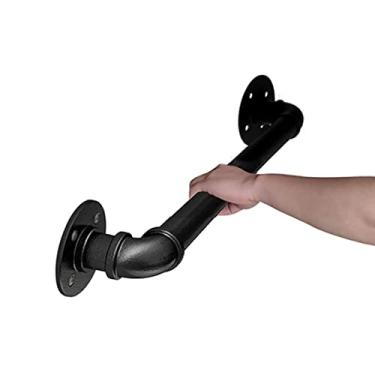 Imagem de Pkfinrd Corrimão de escada de metal para corrimãos de escada internos antiderrapantes de ferro forjado para lofts, kit de suporte de trilho de corrimão montado na parede para idosos (tamanho : 60 cm)