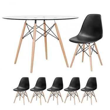 Imagem de Loft7, Kit - Mesa Eames com tampo de vidro 120 cm + 5 cadeiras Eiffel Dsw Preto
