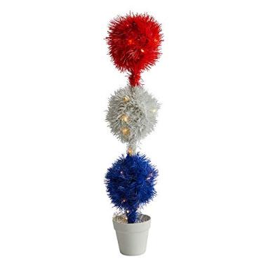 Imagem de Planta de topiária artificial vermelha, branca e azul com 35 luzes LED quentes