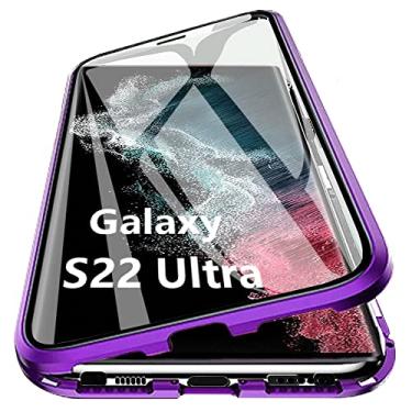 Imagem de Woskko Capa para Galaxy S22 Ultra Magnética, 360° Vidro Temperado Transparente com Adsorção Magnética Metal Alumínio Capa Para-choque para Samsung Galaxy S22 Ultra 6,8" 2022 (Roxo)