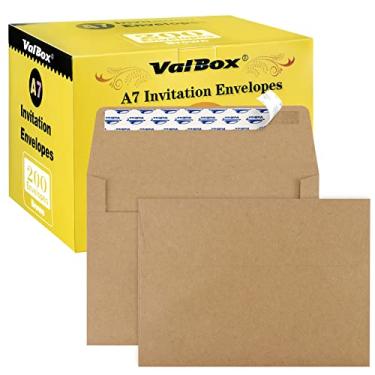 Imagem de Envelopes de convites A7 ValBox 200 Qtd, envelopes de papel Kraft de 120 GSM para cartões 5 x 7, selagem automática, casamentos, convites, chá de bebê, artigos de papelaria, escritório, 5,25 x 7,25 polegadas, Marrom, 5 x 7