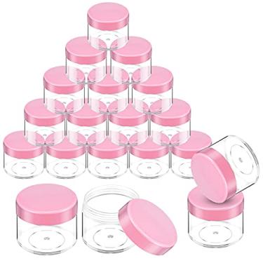 Imagem de Conjunto de 20 potes redondos de plástico para cosméticos, conjunto com tampa para amostra de cremes líquidos, 20 ml (tampa rosa fresco)