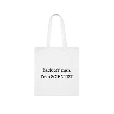 Imagem de Sacola de cientista, Back Off Man I'm A cientista, presente de cientista, bolsa de ombro cientista, bolsa de ombro cientista, sacos reutilizáveis para cientistas, ideia de de Natal, Branco
