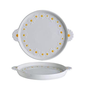 Imagem de Prato de salada de cerâmica criativa Prato de jantar de forma redonda Bandeja de café da manhã Doméstico Pratos de sobremesa Louça (Cor: A)