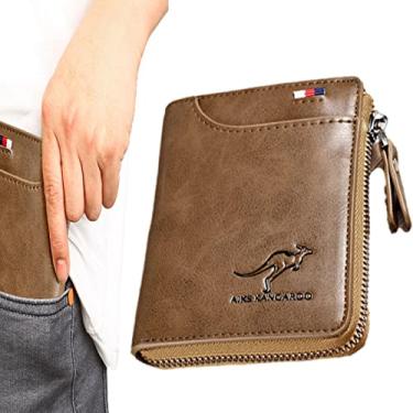Imagem de Carteira Zipper Homens,couro com zíper para homens titular cartão RFID | Bolso bolsa couro genuíno RFID, carteira masculina multifuncional para motorista