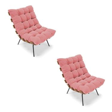 Imagem de Kit 02 Poltronas Costela Suede Base Metálica Preto Rose
