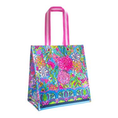 Imagem de Lilly Pulitzer Bolsa de compras de mercado, bolsa de compras reutilizável, bolsa de ombro para produtos ou viagens, Walking on Sunshine, Large