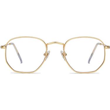 Imagem de SOJOS Óculos com bloqueio de luz azul pequena armação hexagonal óculos anti-raio azul único SJ5036, 0c1, moldura dourada, Tiny