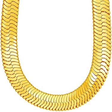 Imagem de TUOKAY Colar de corrente de espinha de peixe em ouro falso falso de 11 mm de espessura, corrente de espinha de peixe, moda, hip hop, corrente de cobra, mulher, homem, 61 cm